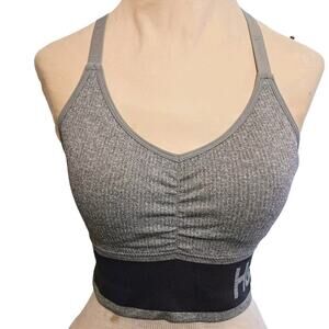 Hurley Sports Bra Gray SZ XL Crisscross Back Adjustable Padded Signature Glam